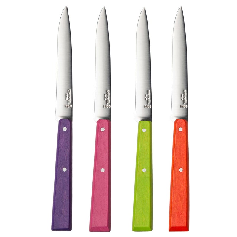 OPINEL No. 125 Table Knives, 4 Piece Set, High Carbon Steel Dinner Knives for Parties, Entertaining, or Everyday Use, Painted Hornbeam Handles, Made in France (POP) - Image 1